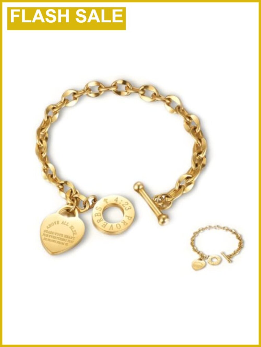18K Gold Plated Heart Charm Bracelet Stainless Steel Link Chain OT Clasp